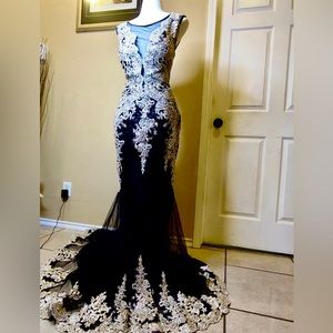 Elegant black and gold party dress.